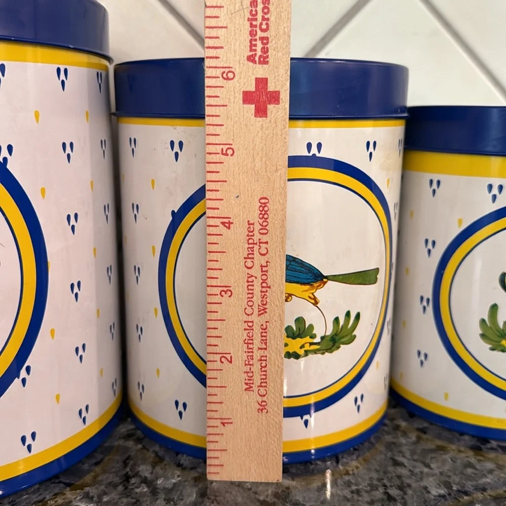 Vintage Rosenthal Netter Blue & Yellow Bird 4 Pc. Tin Canister Set